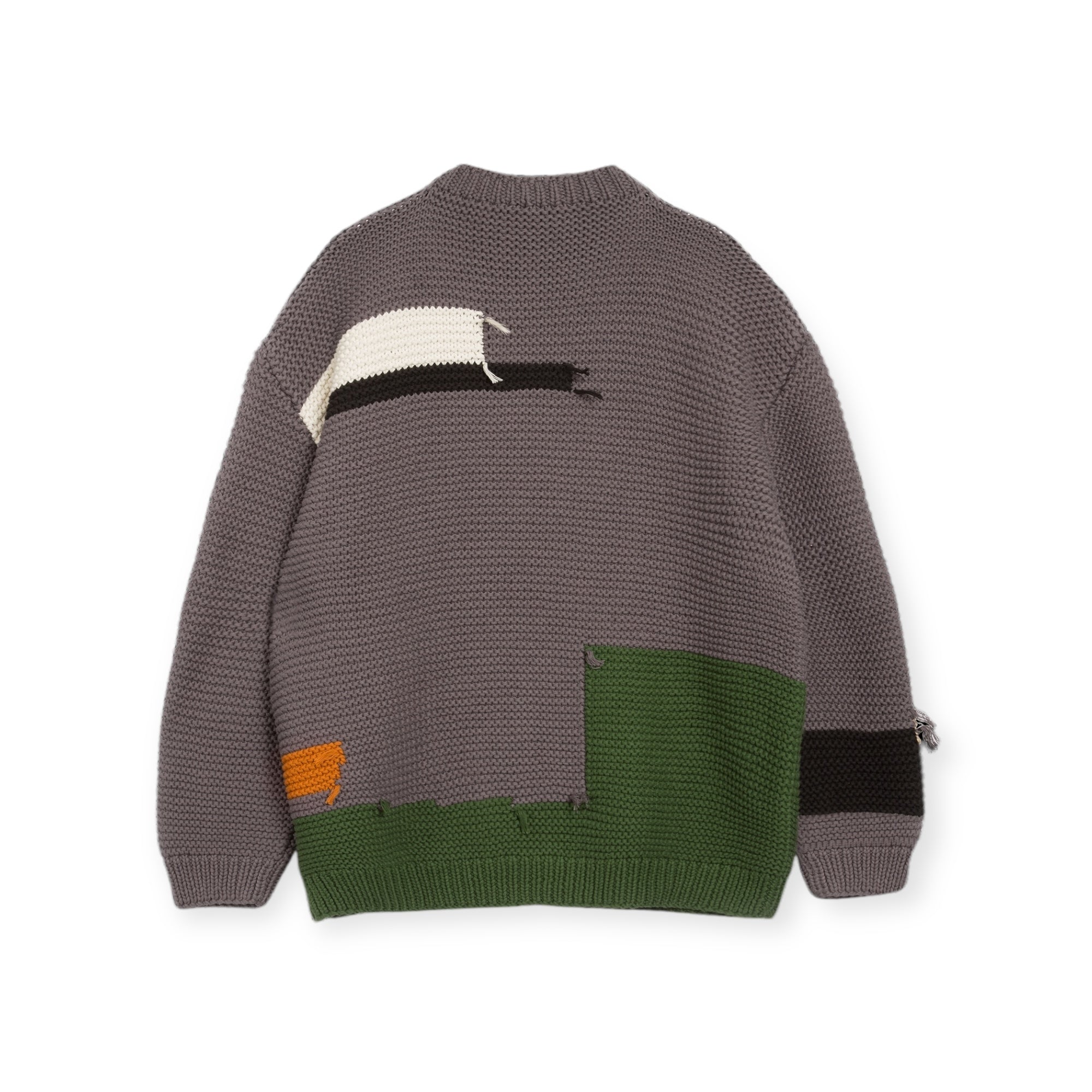 YMC Flint Crew Knit hand knit colour blocks grey
