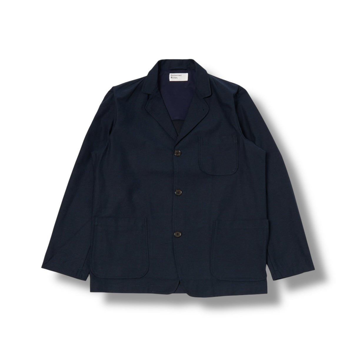 Universal Works Three Button Jacket Lucca Suiting navy