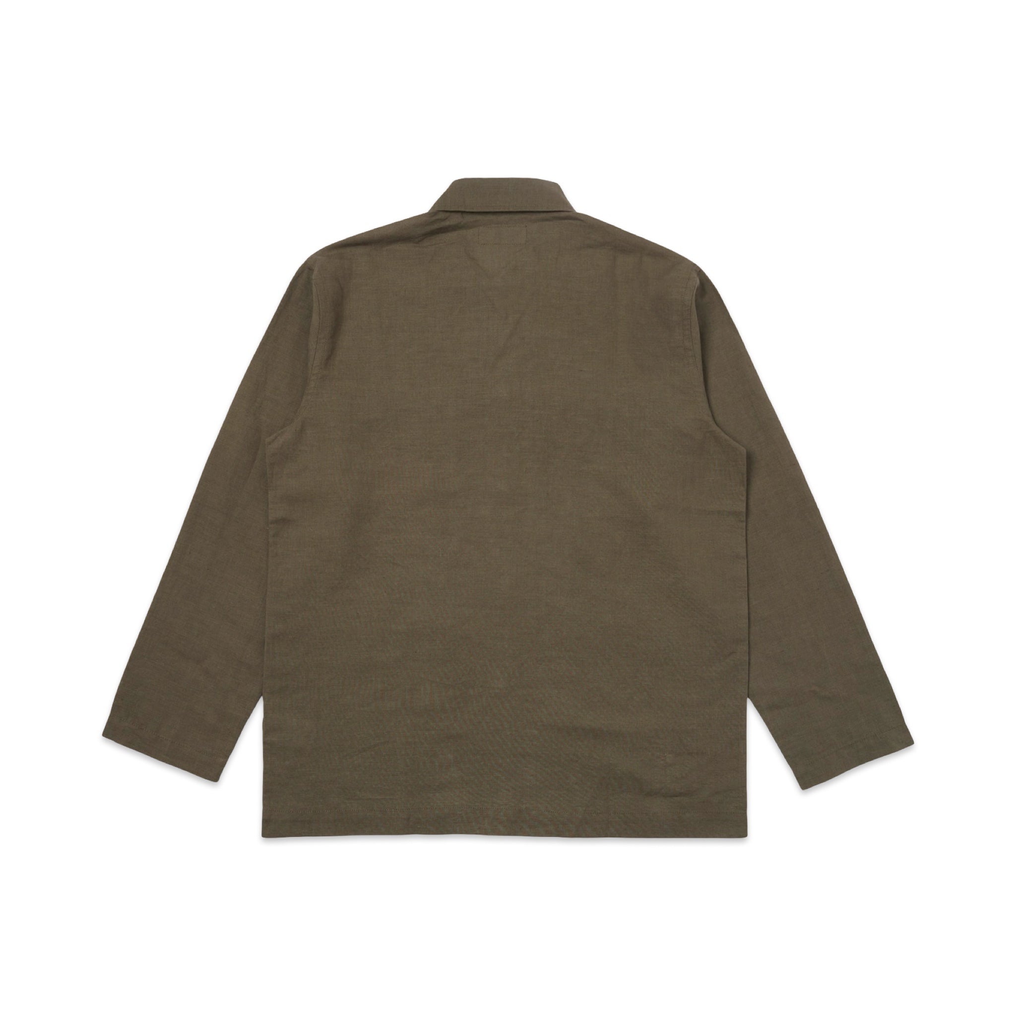 Universal Works Bakers Overshirt Linen Cotton Shirting olive