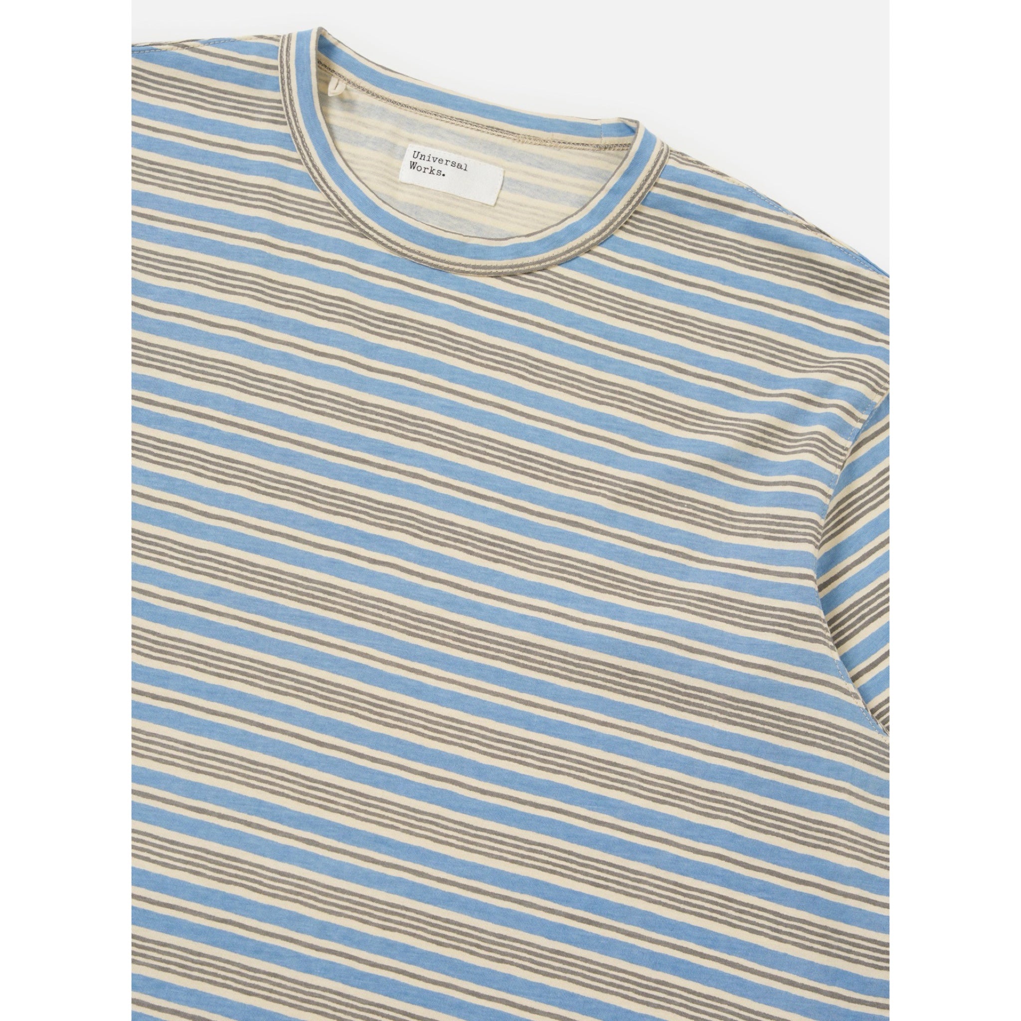 Universal Works Core Tee Stripe Jersey pale blue