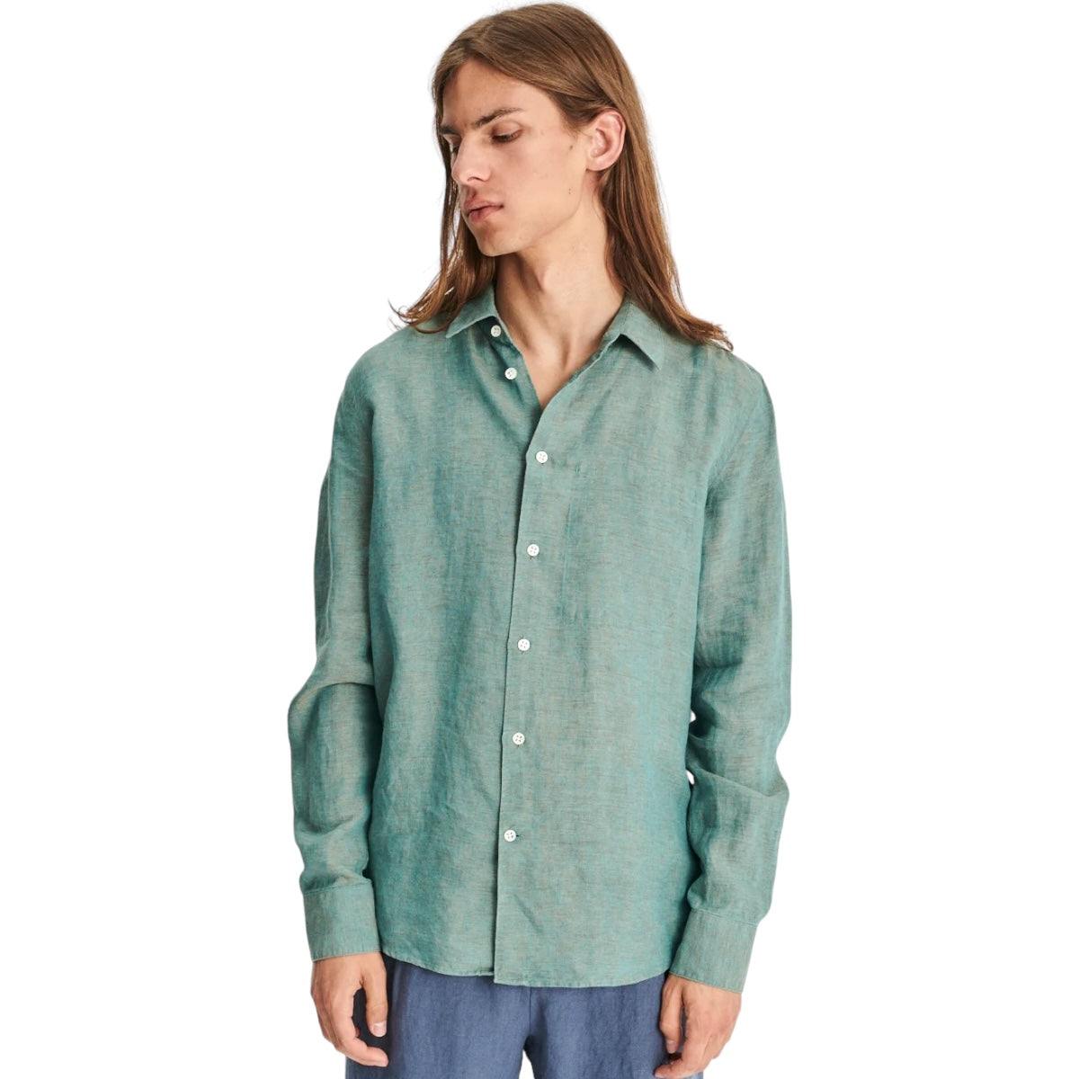 Delikatessen Feel Good Shirt D715/P36 green iridescent linen