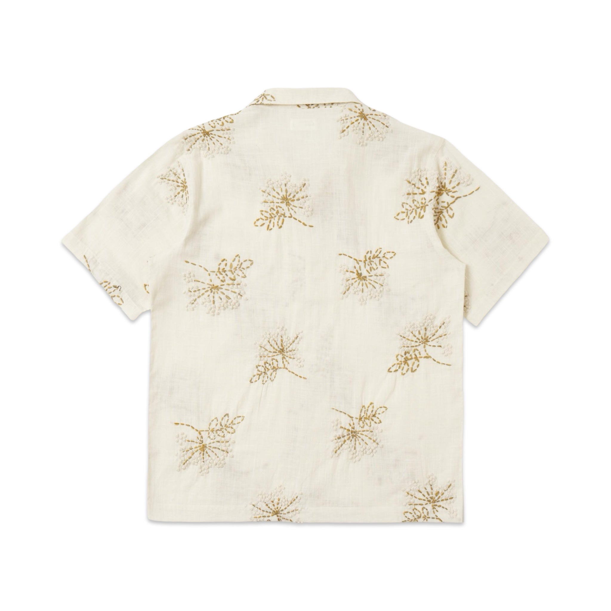 Universal Works Road Shirt Hand Embroidered Stripe Cotton ecru