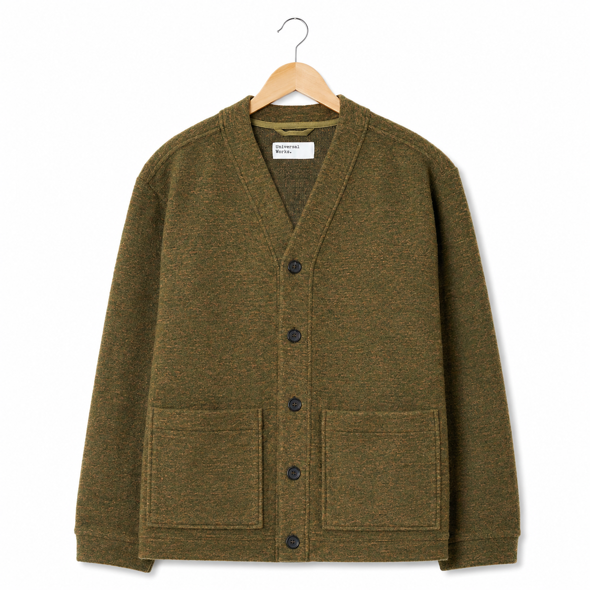 Universal Works Advance Cardigan wool mix knit olive