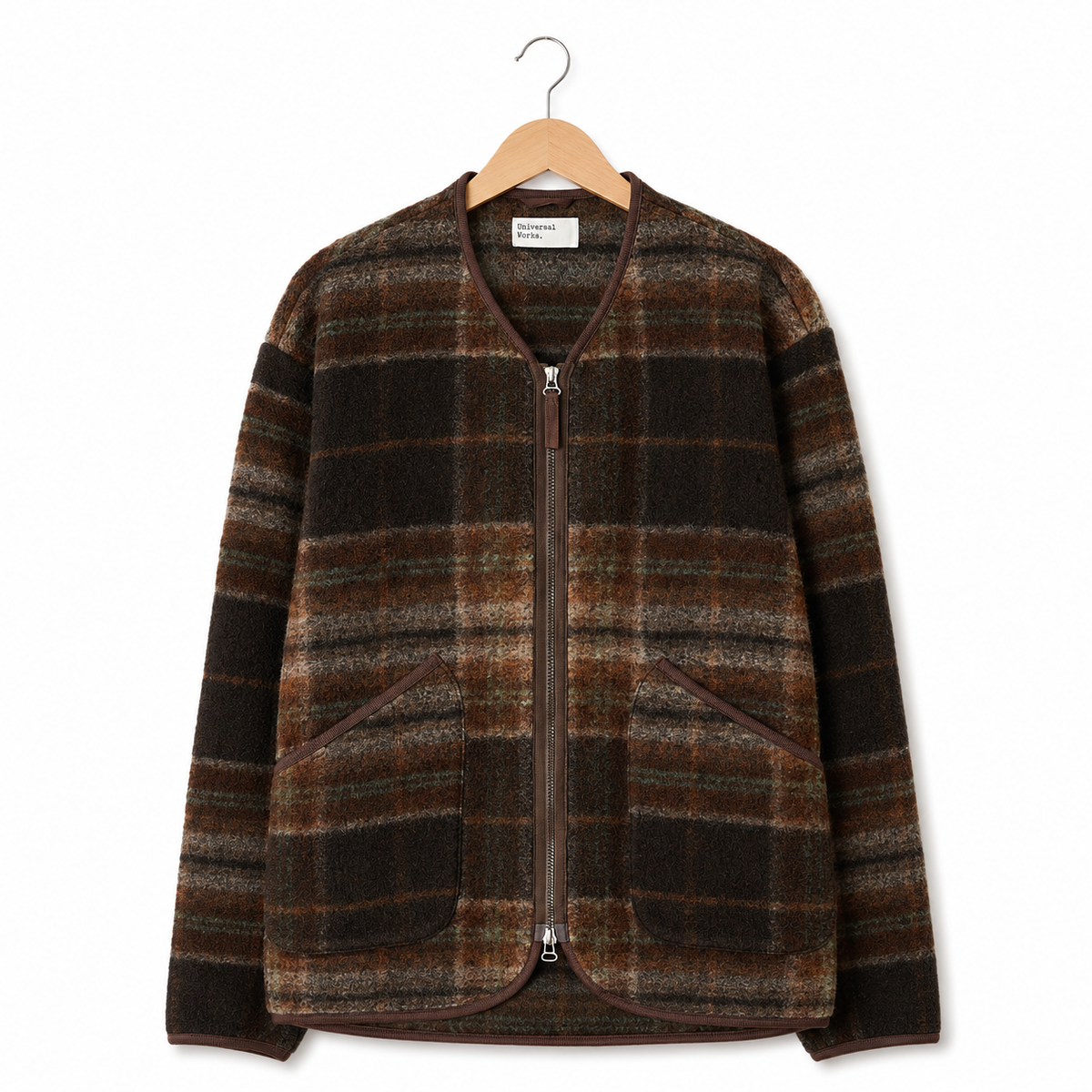 Universal Works Military Liner Jacket pino wool fleece brown