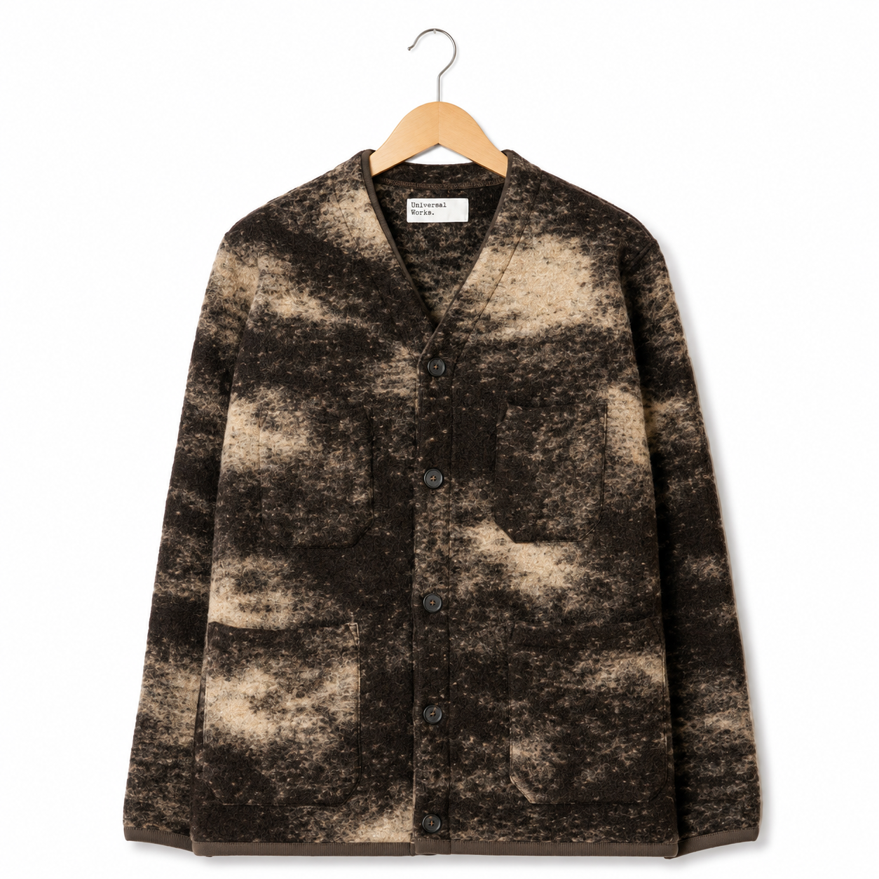 Universal Works Cardigan cloud camo knit brown