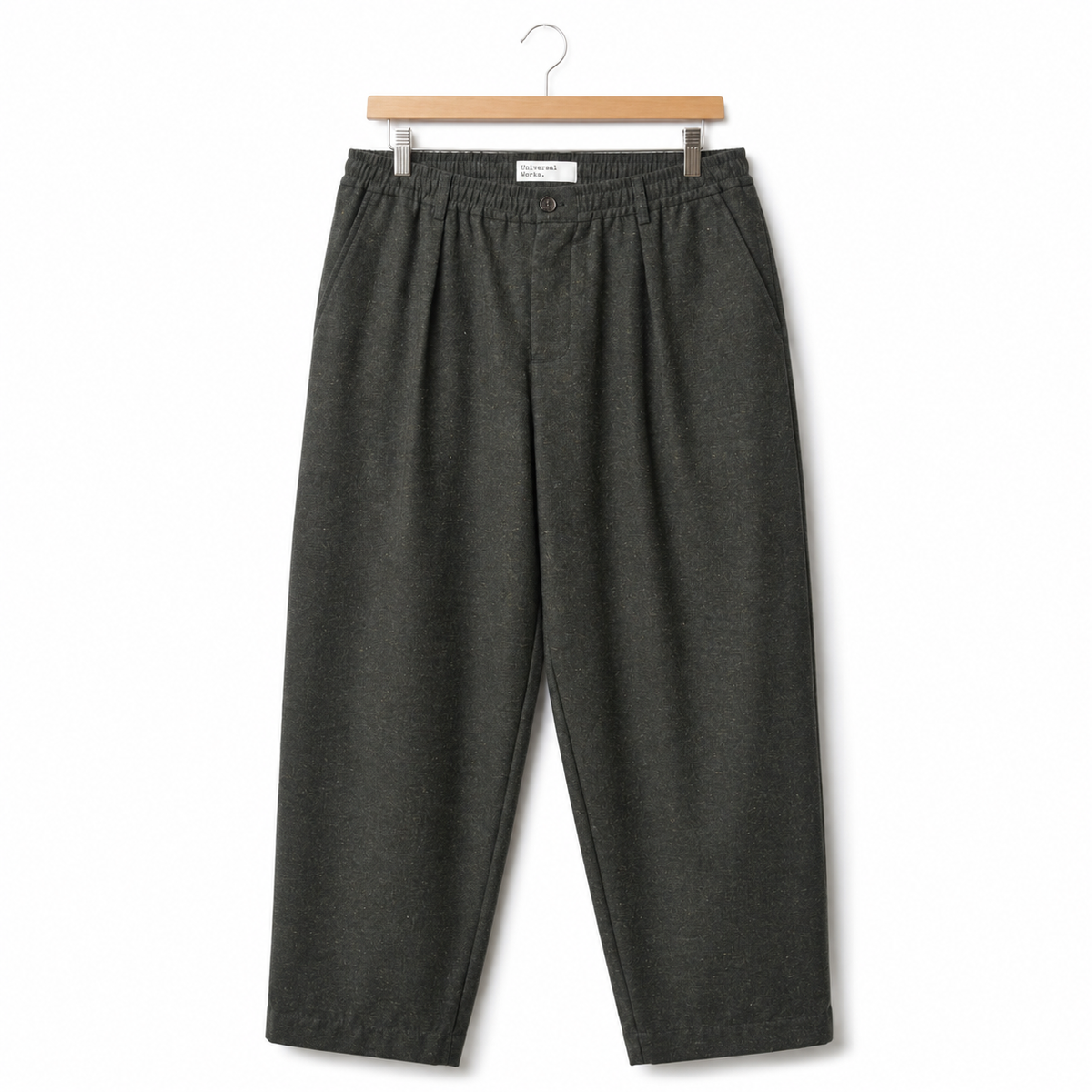 Universal Works Pleated Track Pant recycled it tweed olive