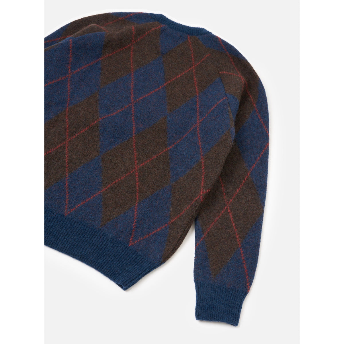 Universal Works Lyon Crew alpaca argyle navy