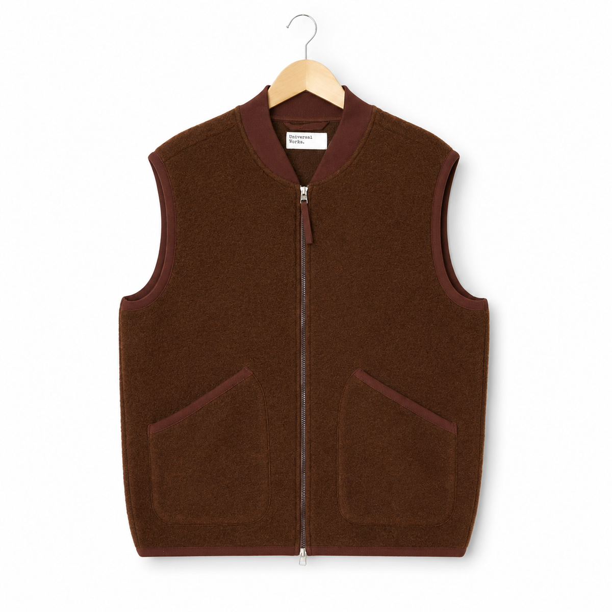 Universal Works Zip Waistcoat fleece cacao