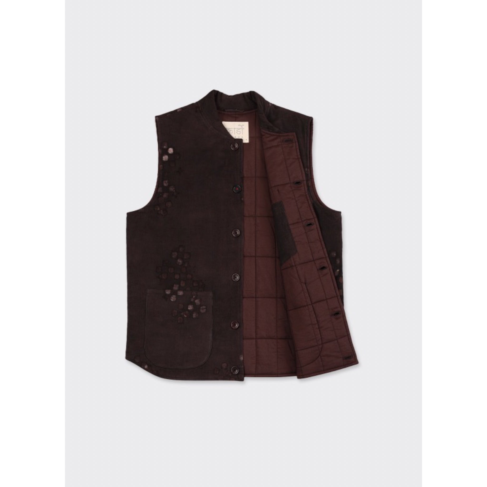 Kardo Leo Vest Padded Block Print Corduroy BP145 charcoal