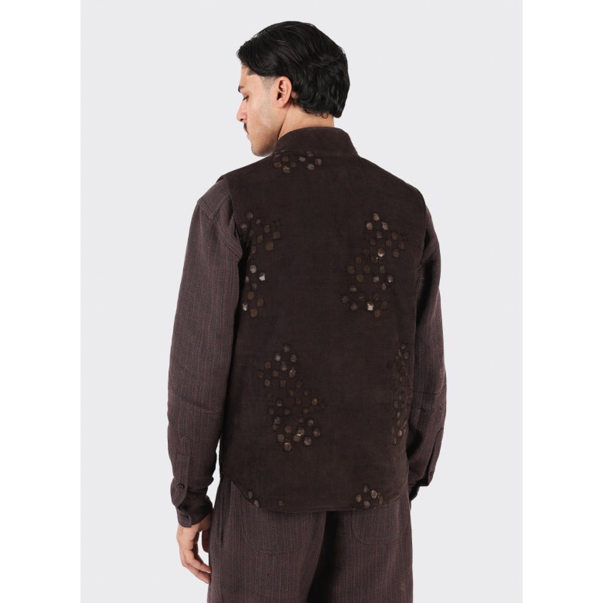 Kardo Leo Vest Padded Block Print Corduroy BP145 charcoal