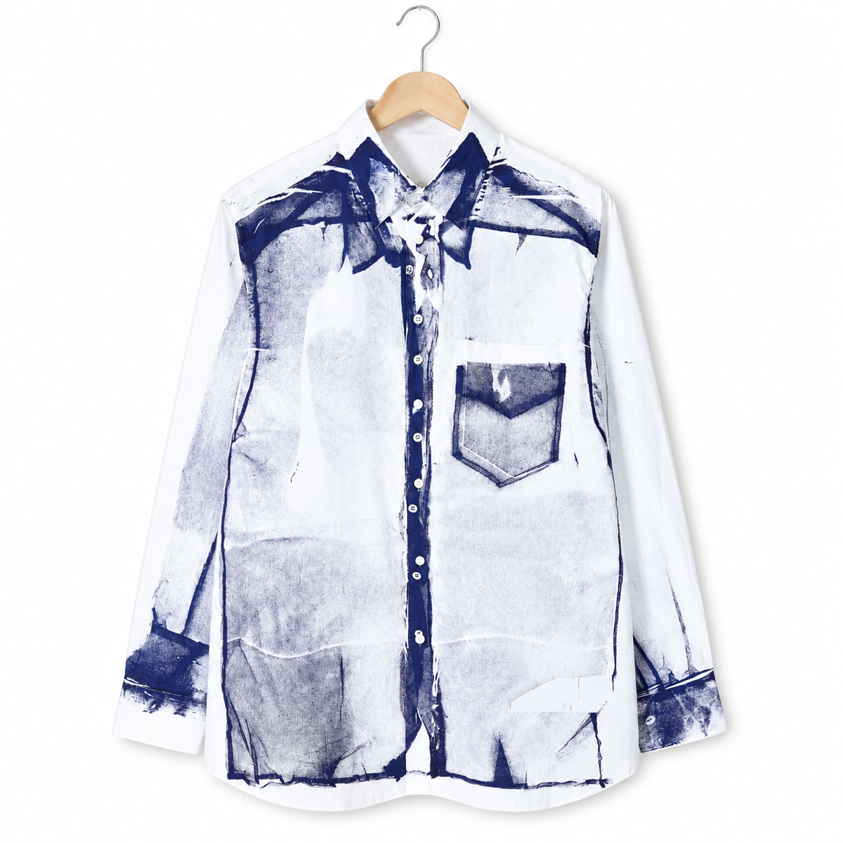 Paul Smith White and Blue 'Garment' Print Oversized Shirt