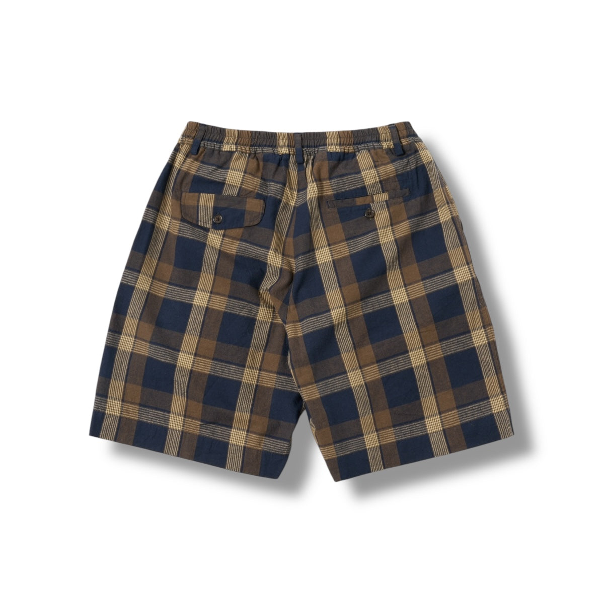 Universal Works Pleated Track Shorts 32701 Lincot Big Check navy/brown