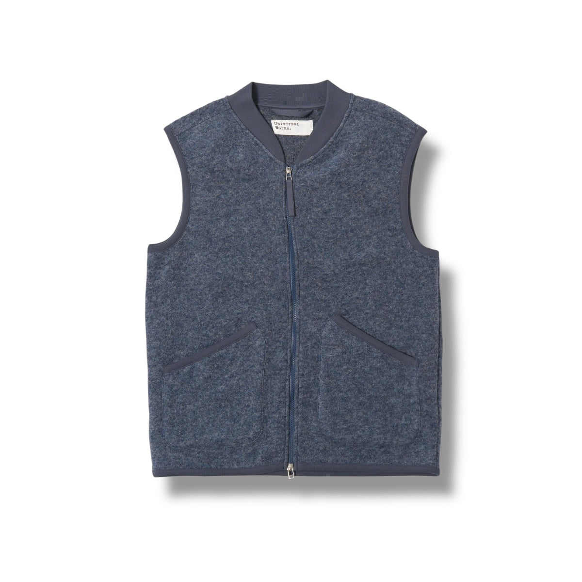 Universal Works Zip Waistcoat Wool Fleece slate blue