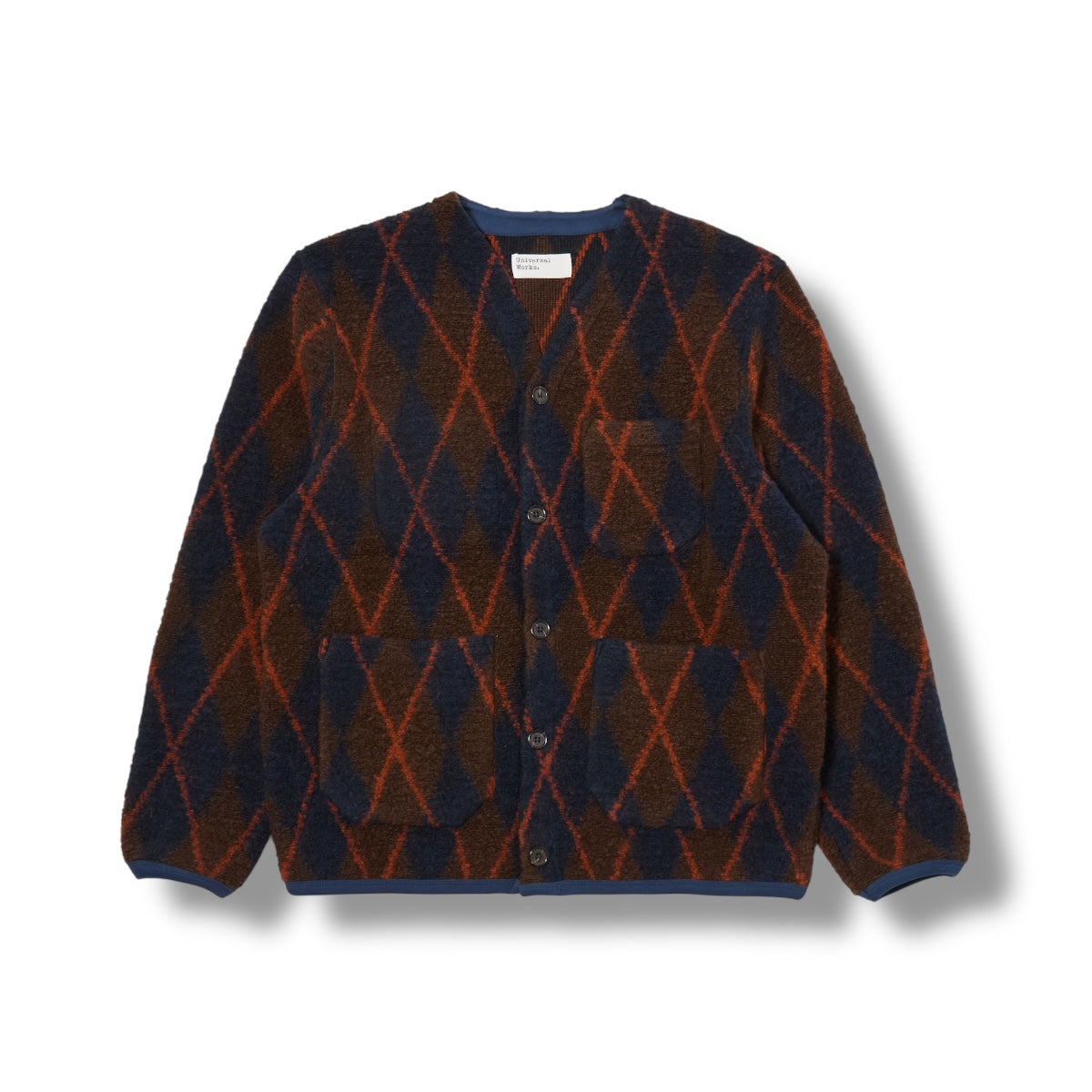 Universal Works Cardigan Argyll Fleece brown/navy