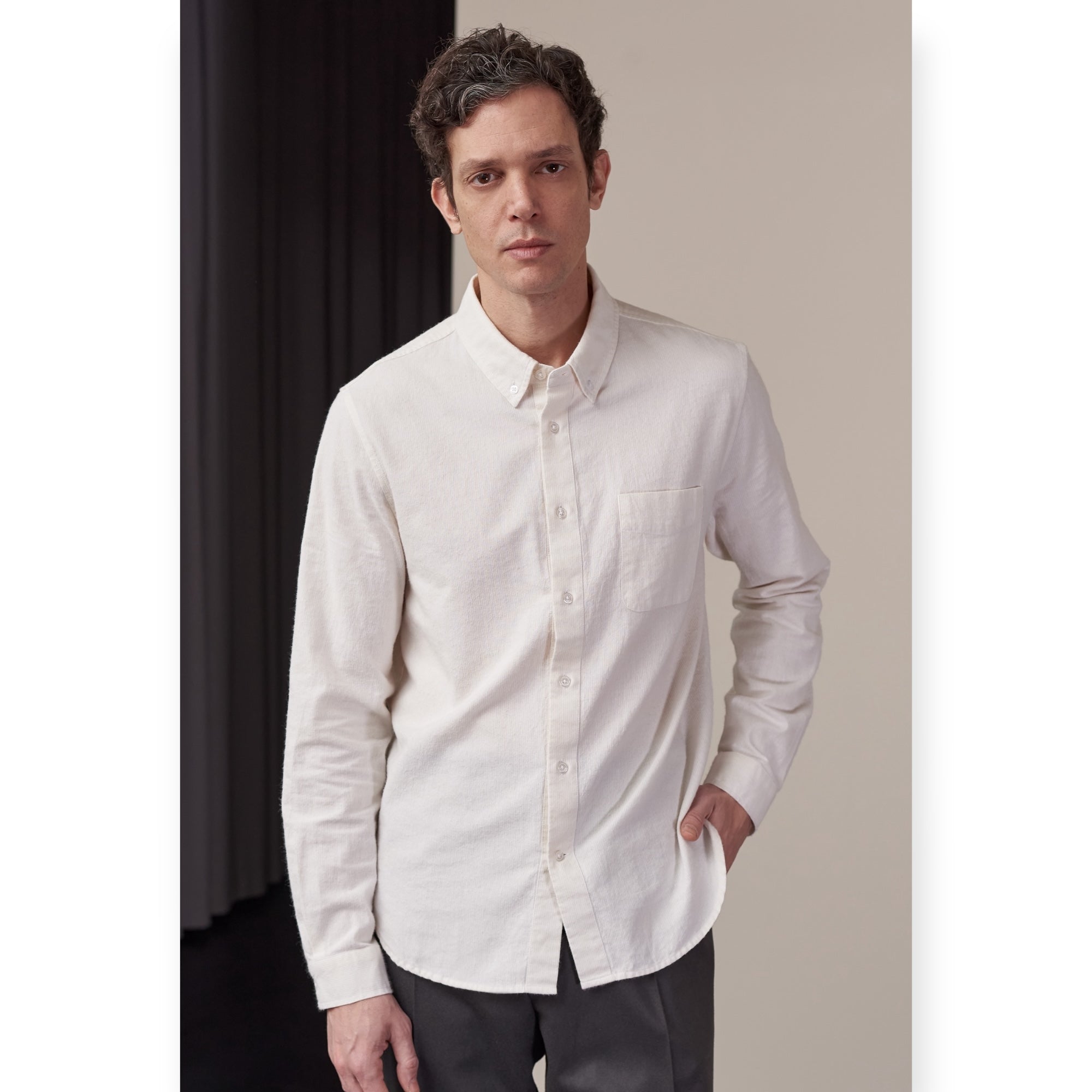 About Companions Ken shirt eco brushed striped white