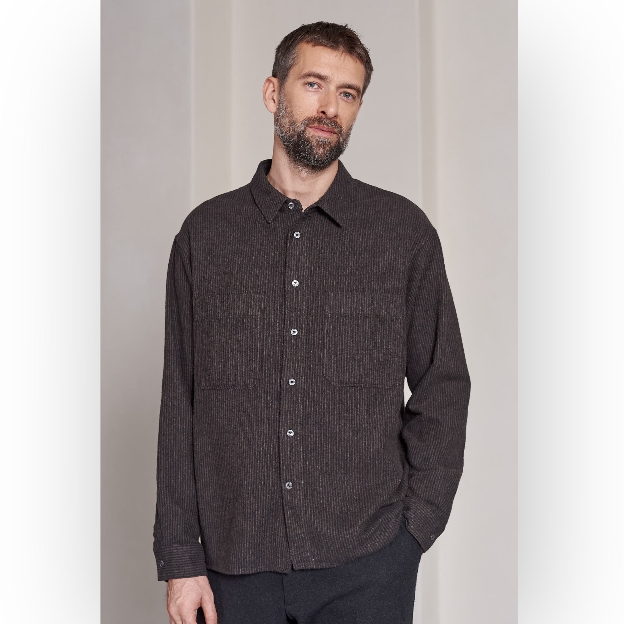 About Companions Dario Shirt  eco flannel striped brown