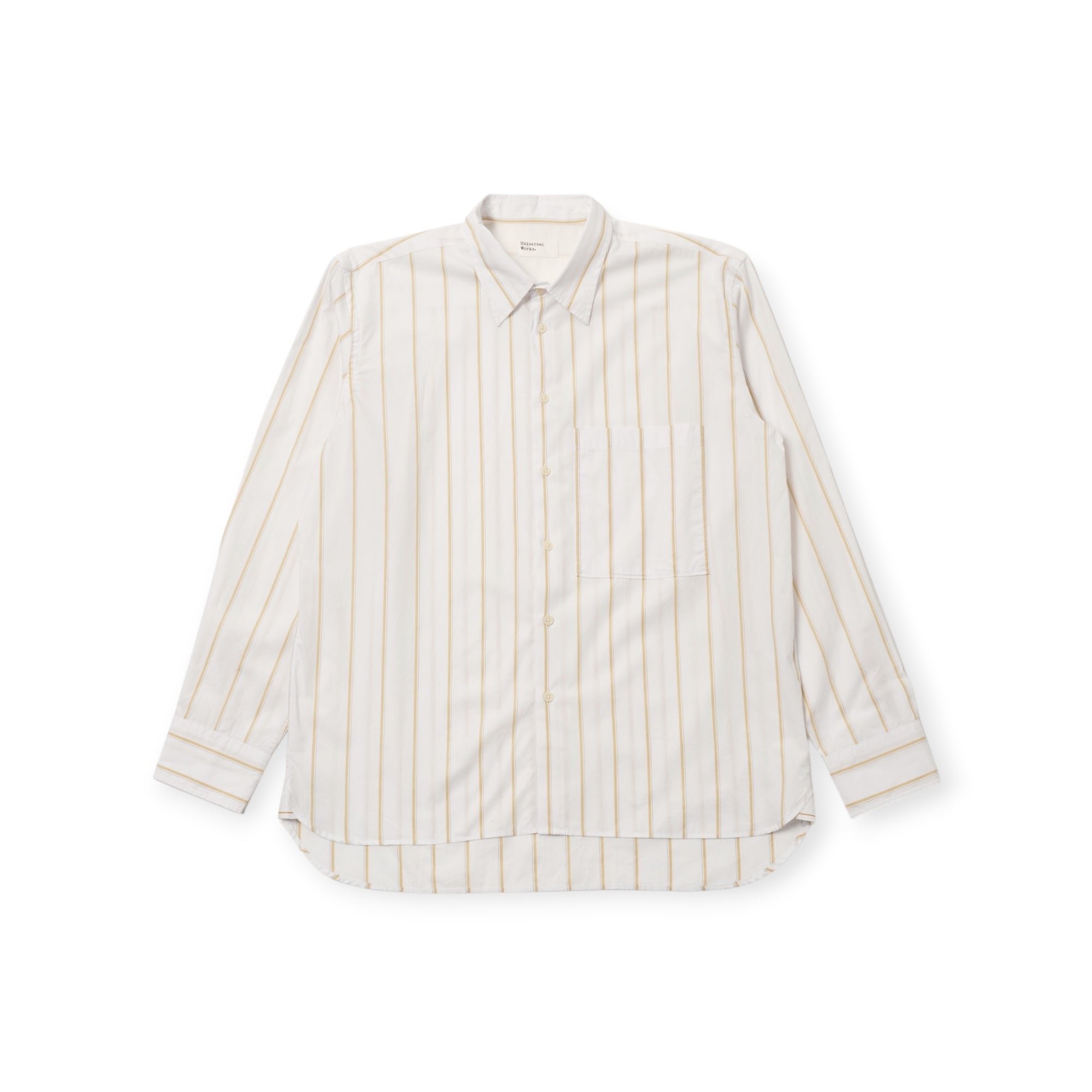 Universal Works Square Pocket Shirt Office Stripe white