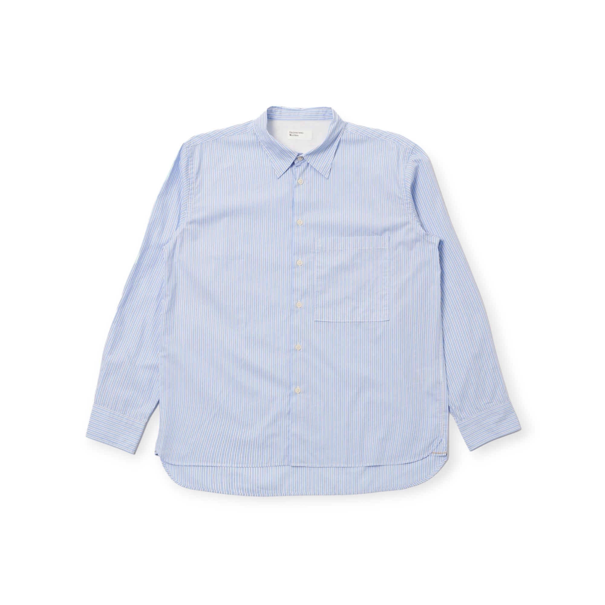Universal Works Square Pocket Shirt Office Stripe blue