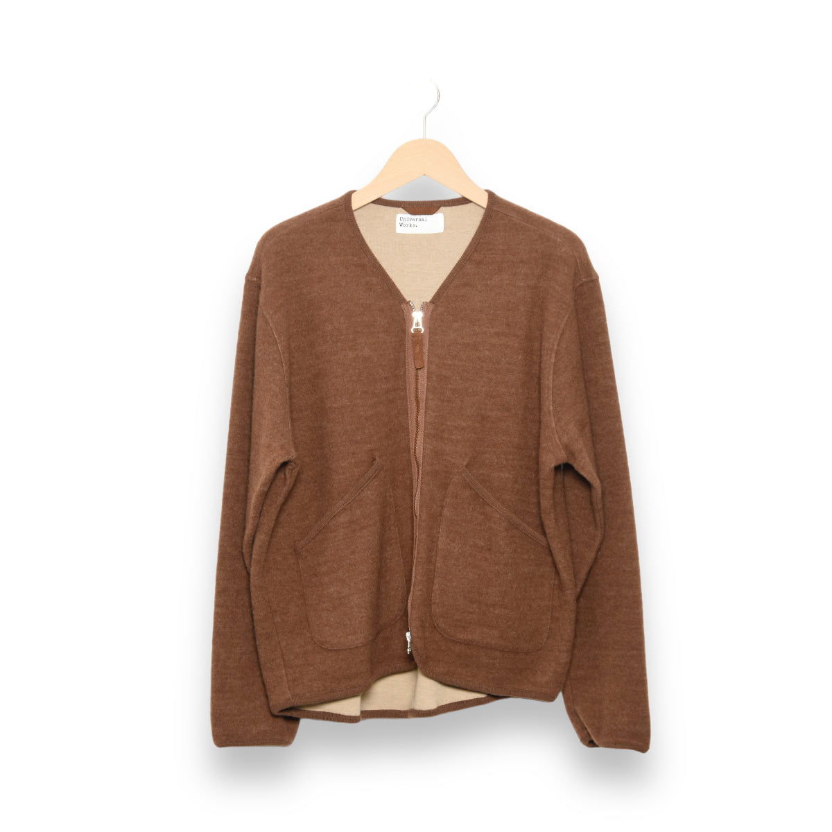 Universal Works Zip Liner Jacket 29608 Soft Wool Cot Knit brown