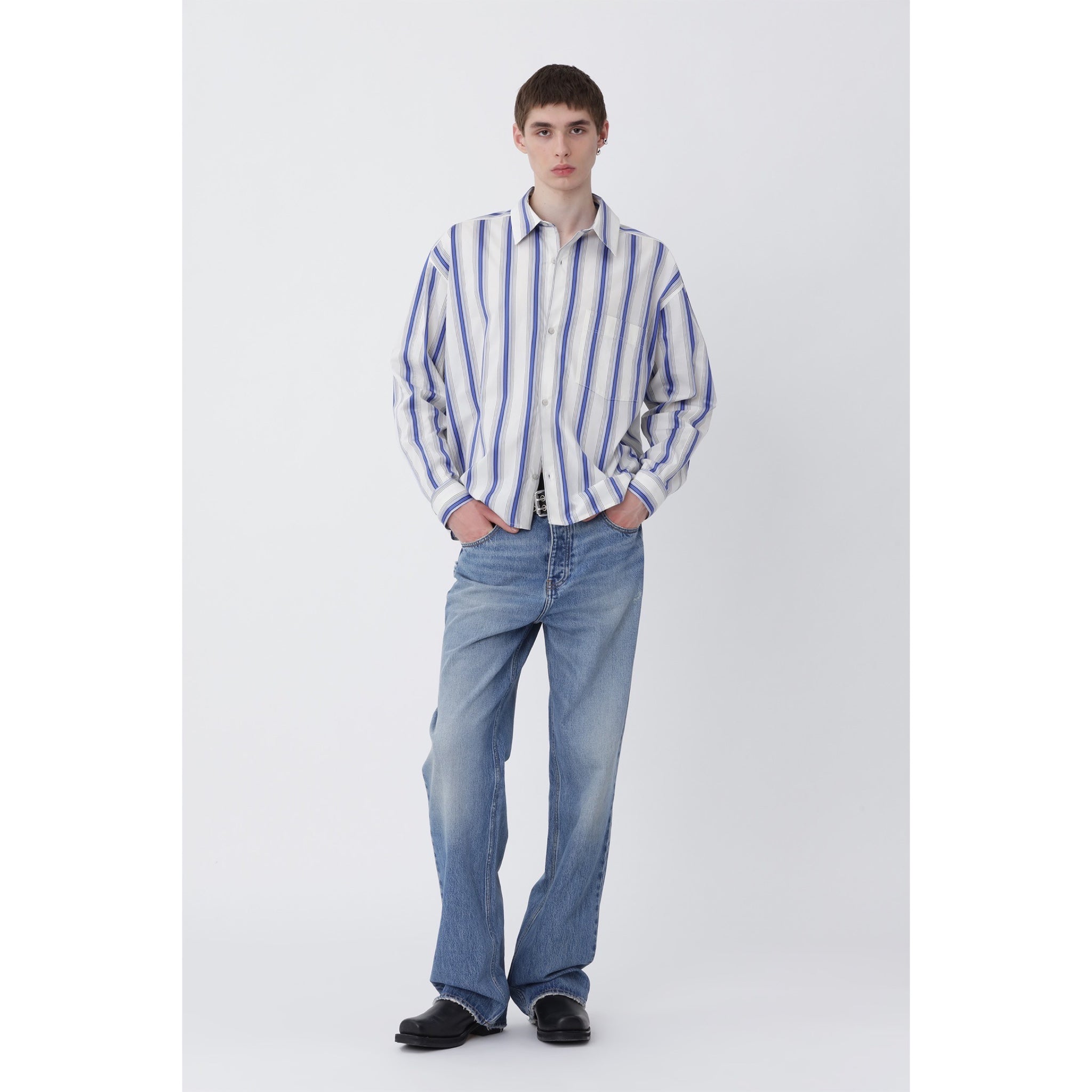 Won Hundred Maza Panel Shirt deep ultramarine comb.