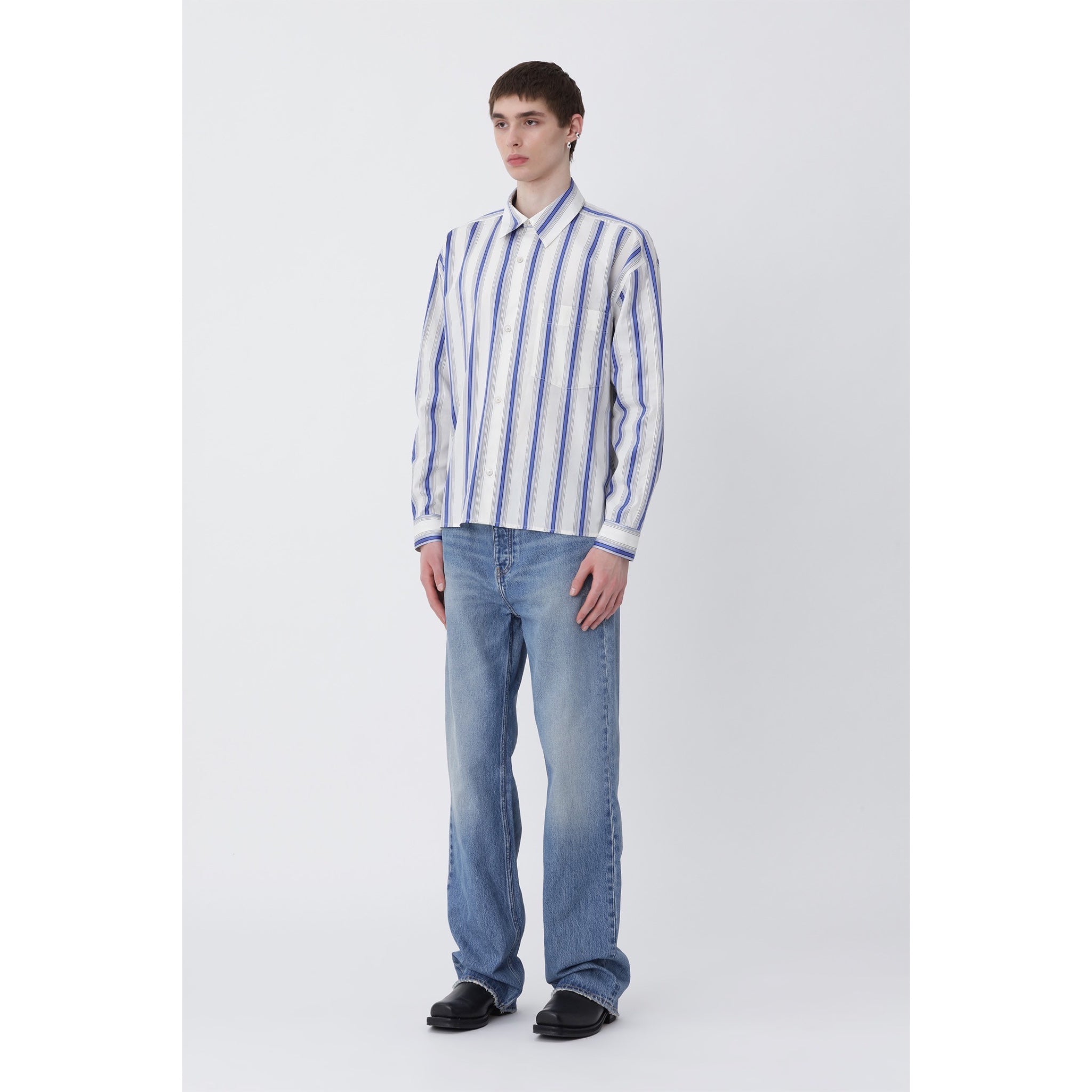 Won Hundred Maza Panel Shirt deep ultramarine comb.