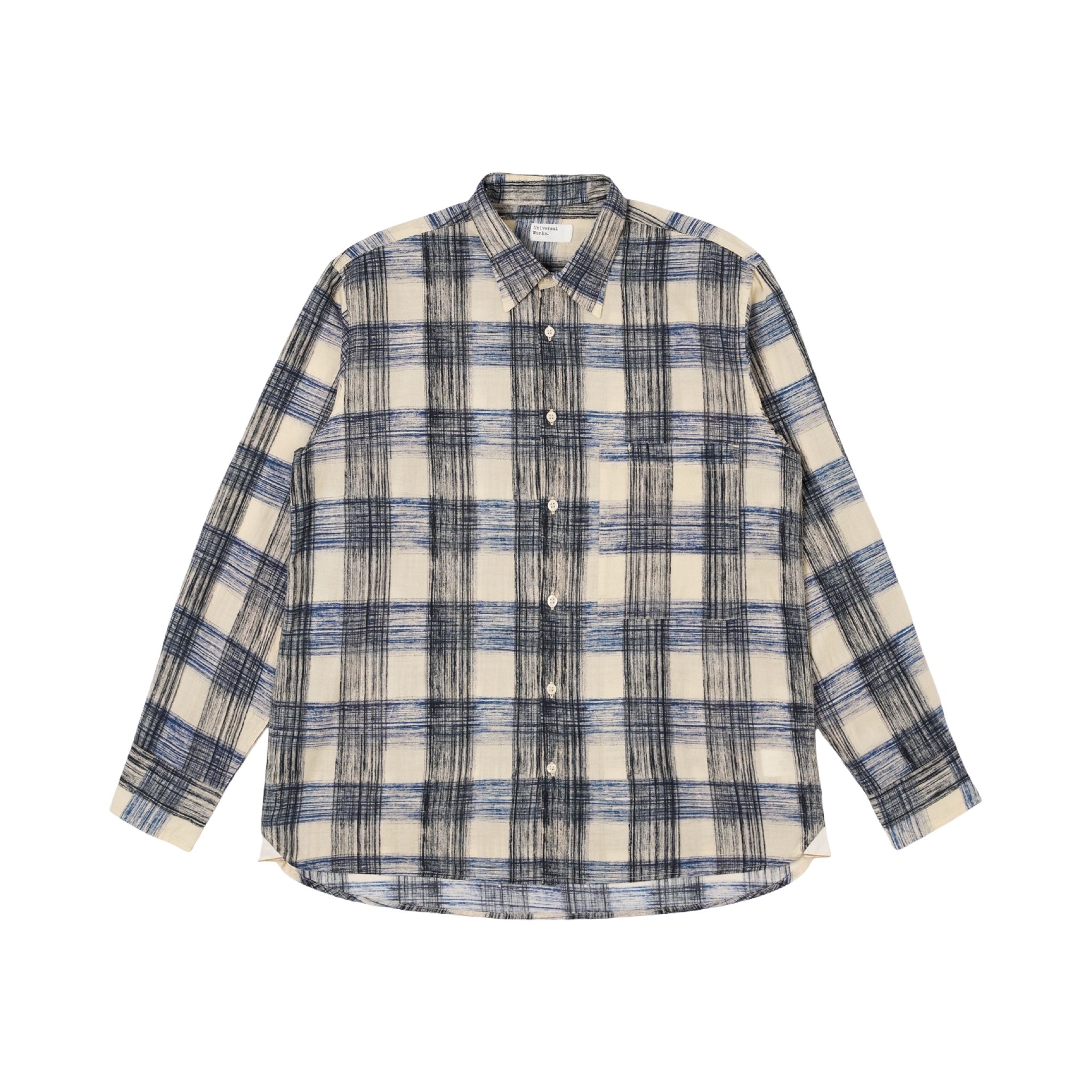 Universal Works Square Pocket Shirt Window Panes navy