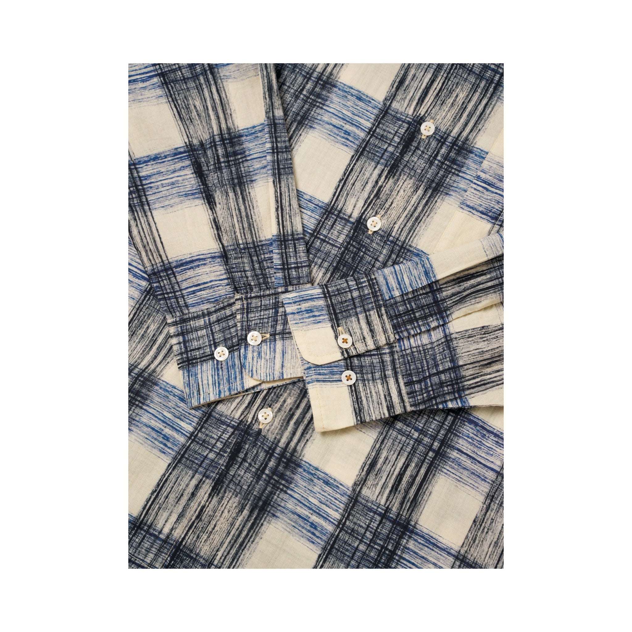 Universal Works Square Pocket Shirt Window Panes navy