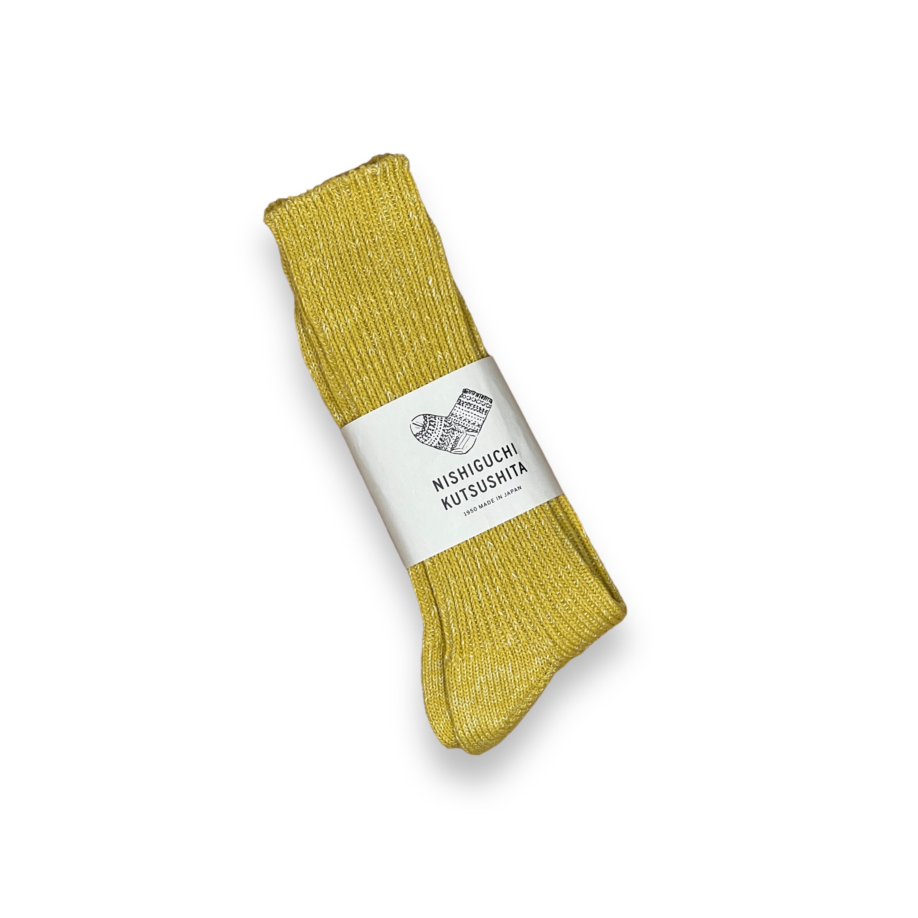 NISHIGUCHI KUTSUSHITA Hemp Cotton Ribbed Socks vintage yellow