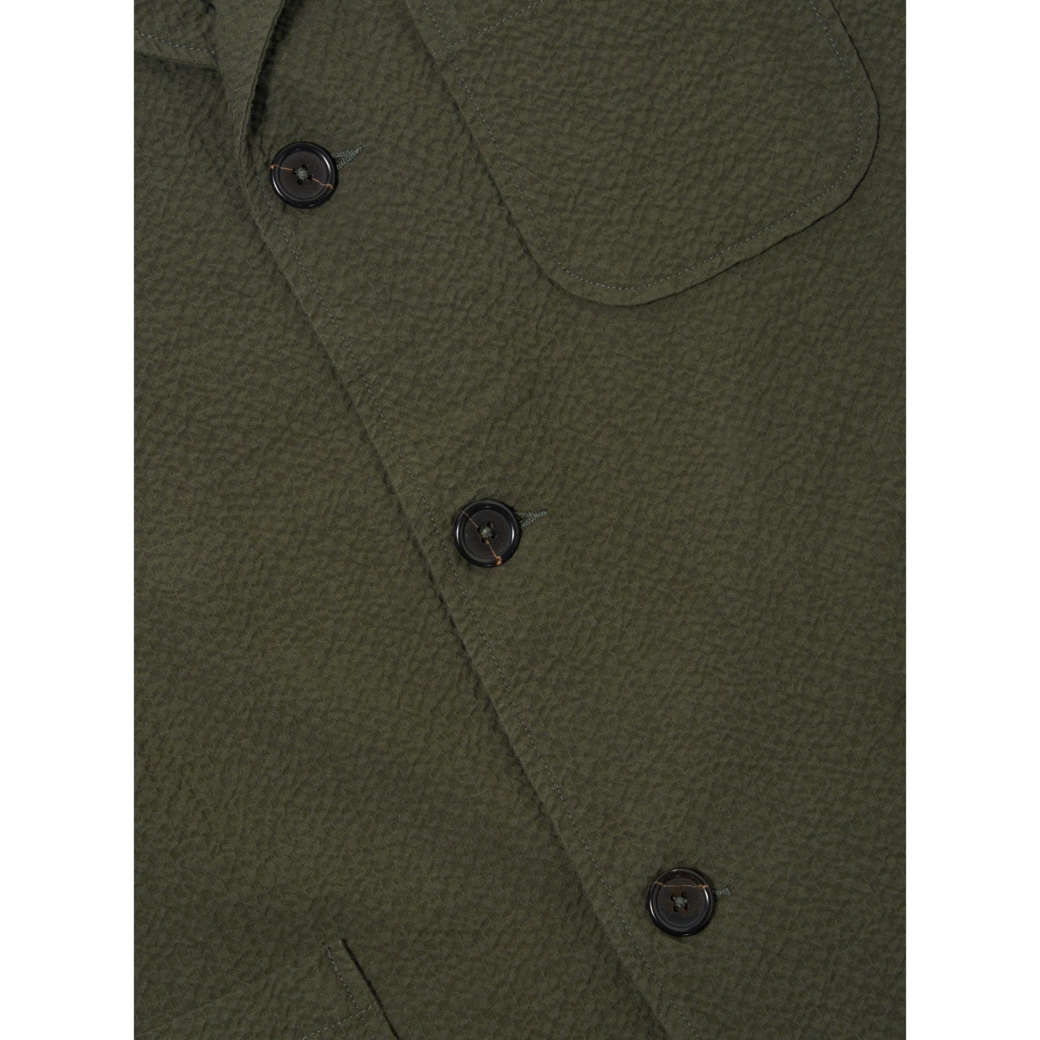 Universal Works Three Button Jacket Merida Seersucker olive