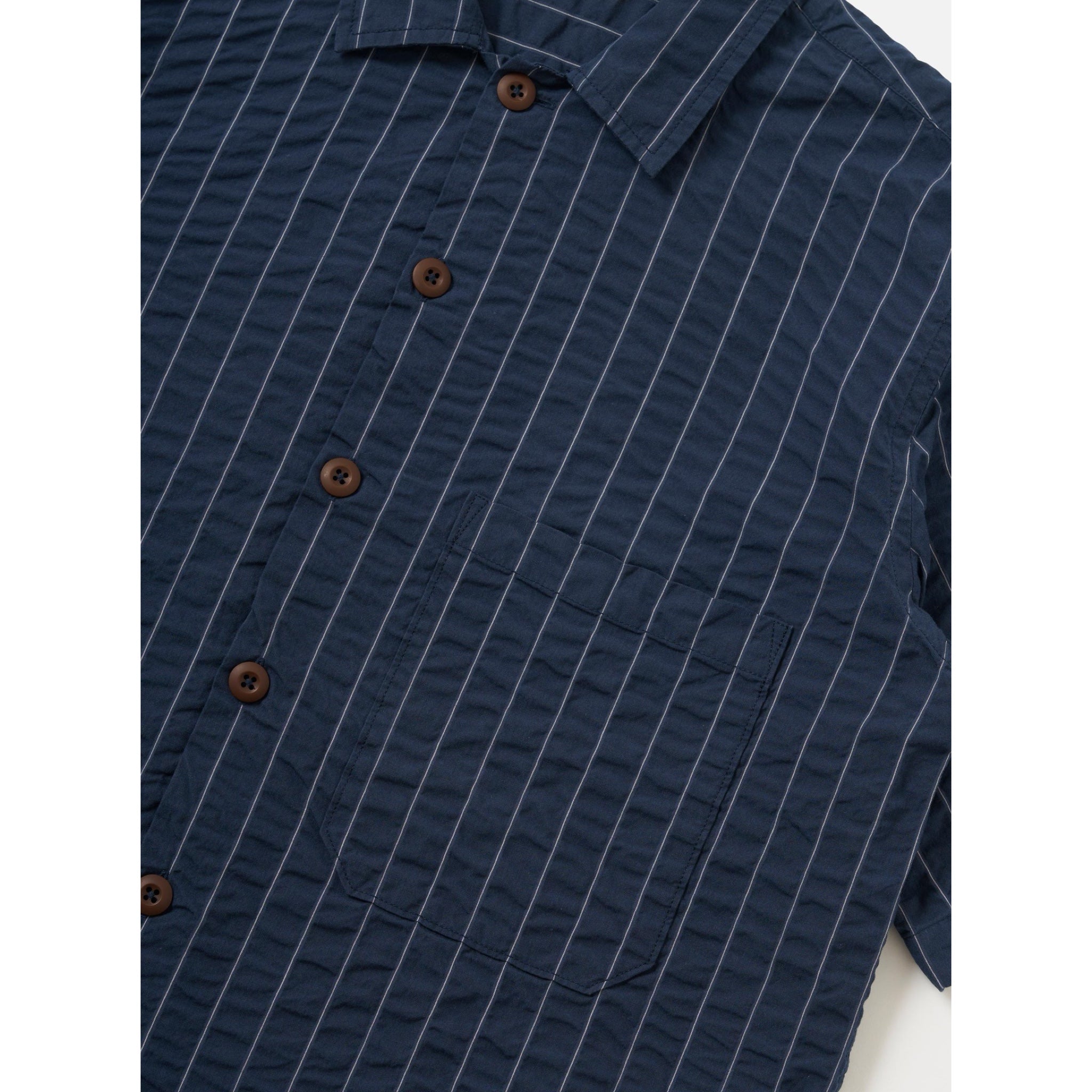 Universal Works S/S Fatigue Shirt Chester Stripe navy
