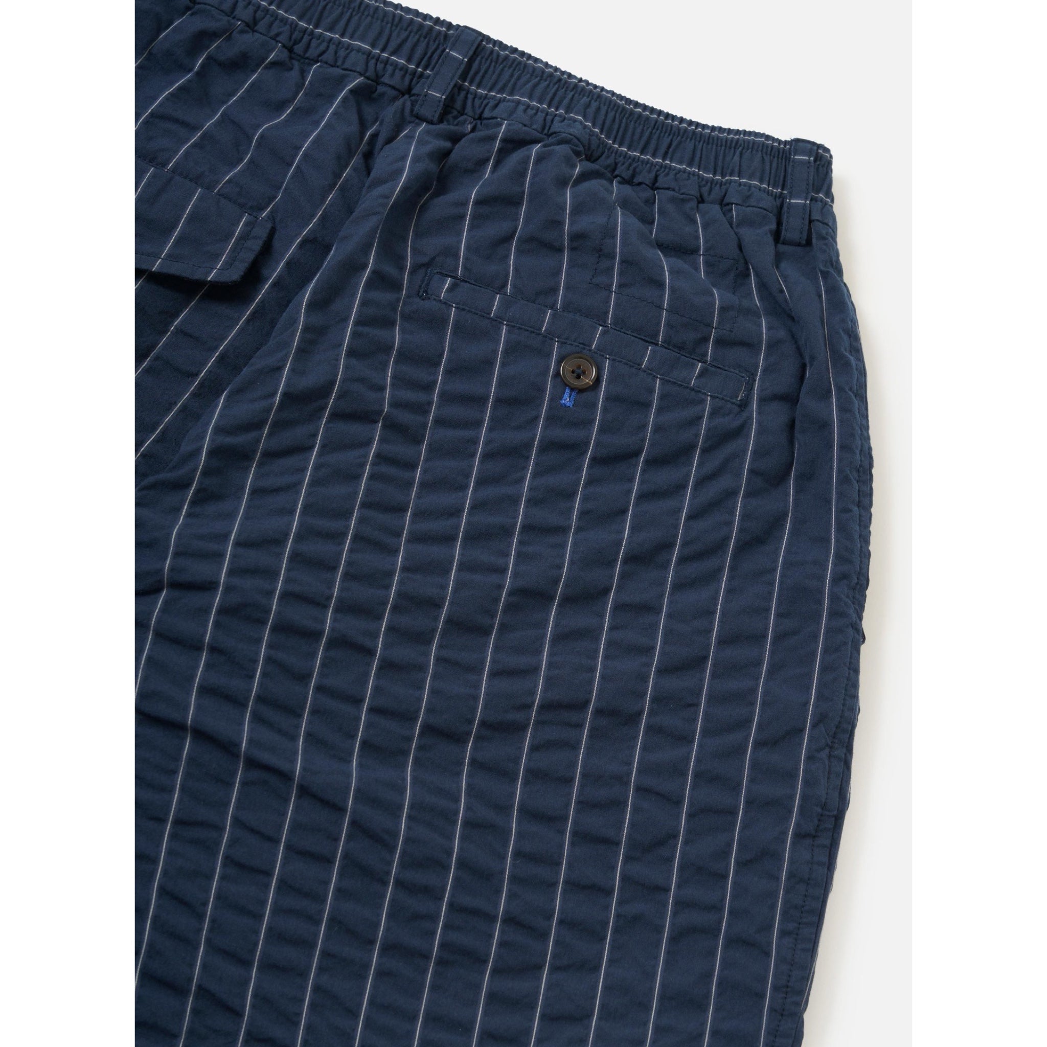 Universal Works Pleated Track Pant Chester Stripe navy