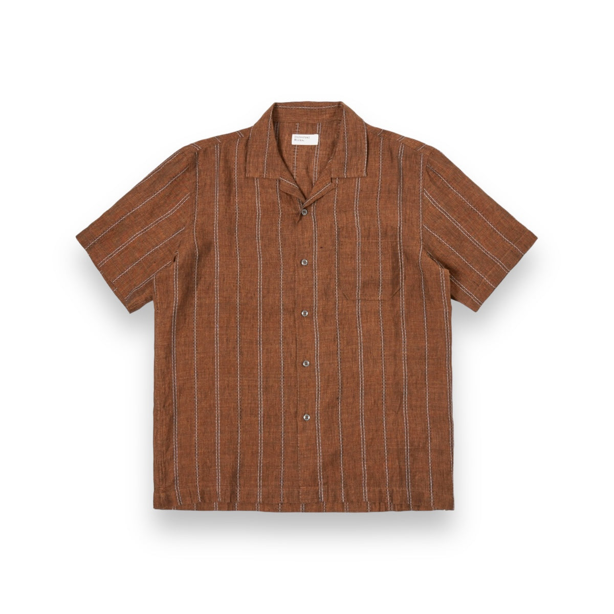 Universal Works Road Shirt 30259 stripe linen brown