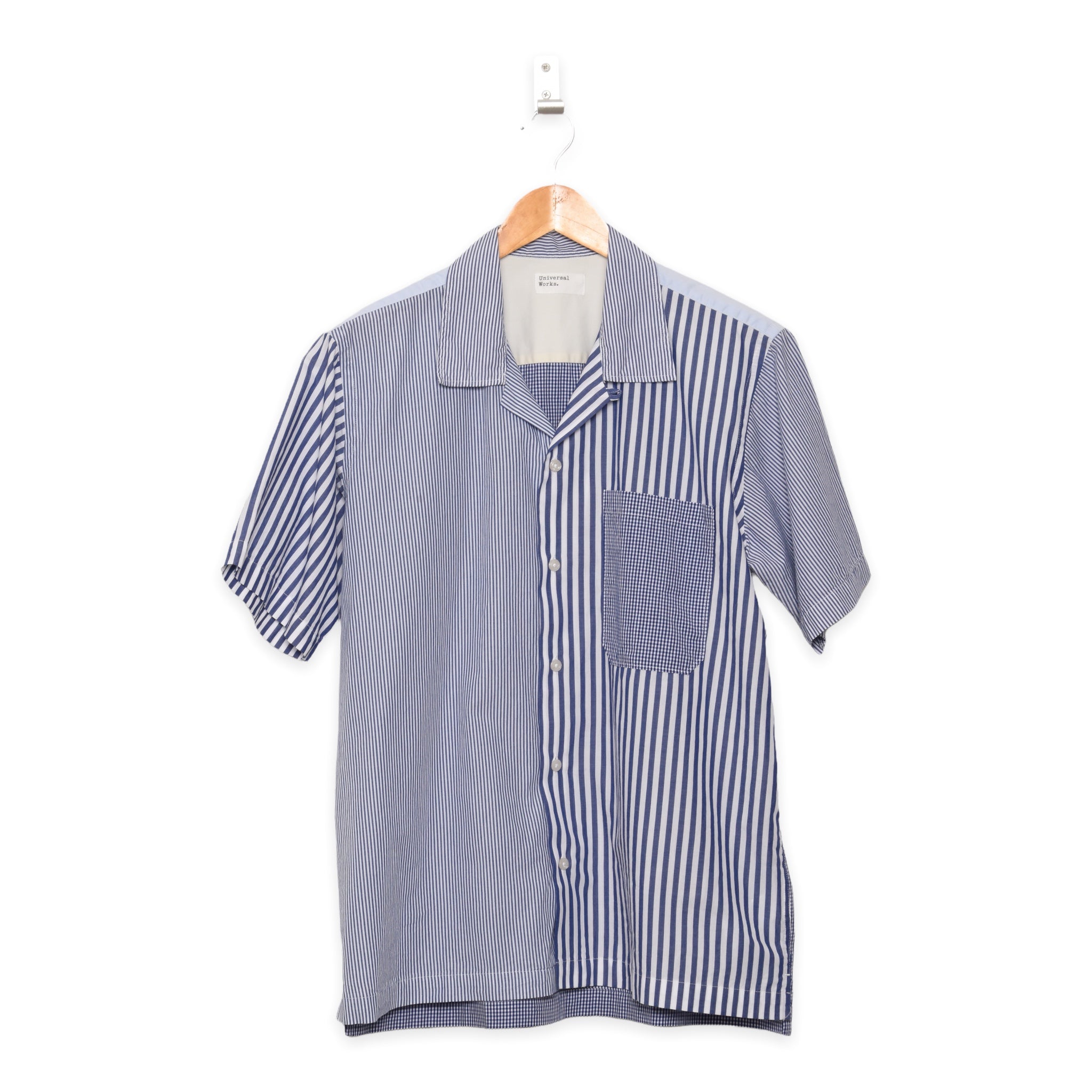 Universal Works Camp Shirt Mixed Classics blue stripe P26035