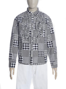 Universal Works Frill Front Shirt patchwork shirting black/white P2574