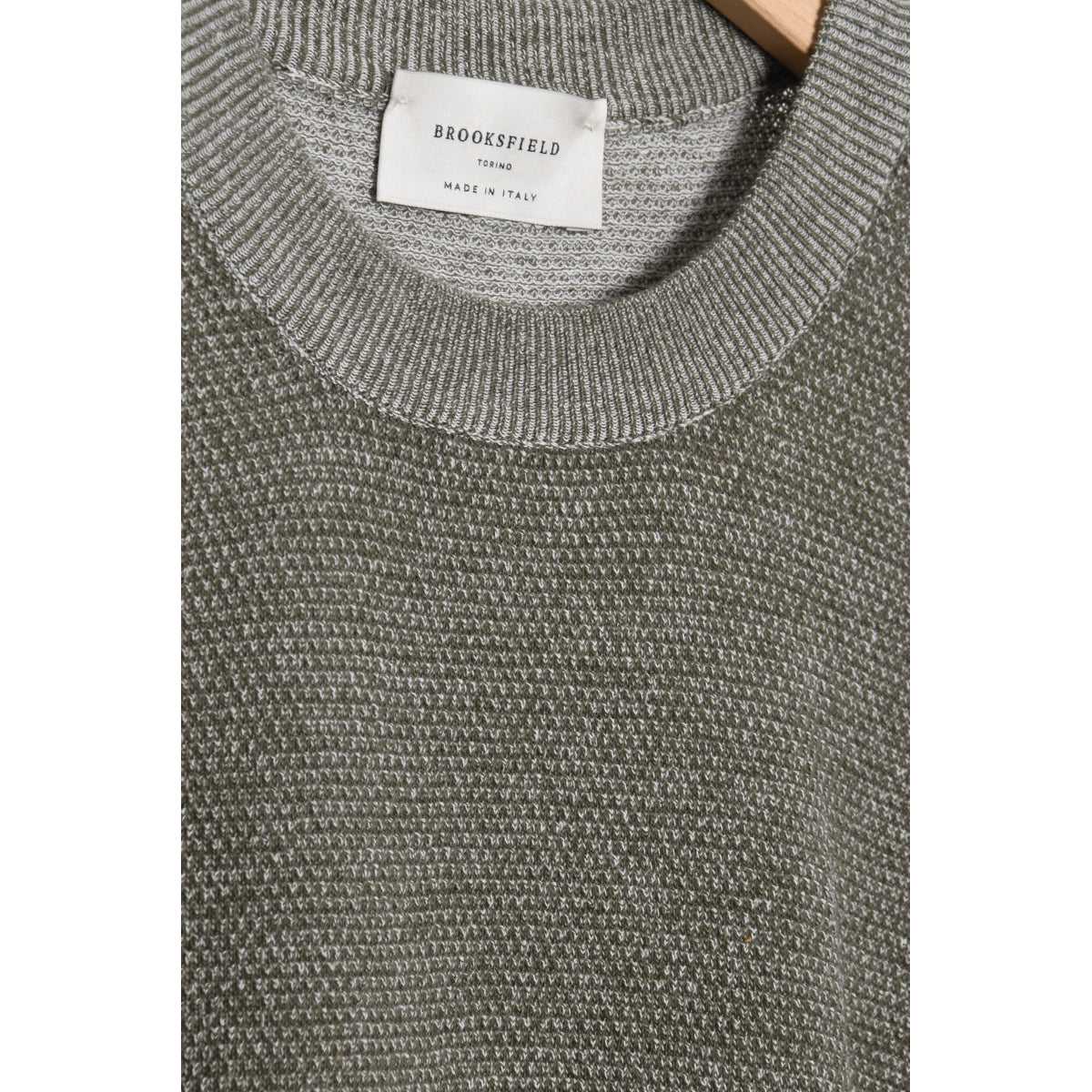 Brooksfield Crew Sweater rice stitch cotton oregano/panna